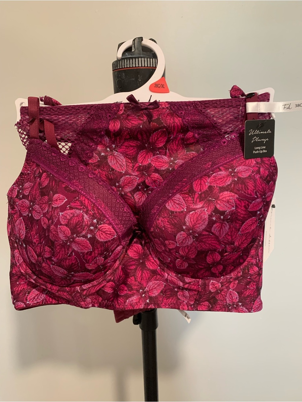 French Affair Long Line Push-Up Bra - Burgundy Floral BB176